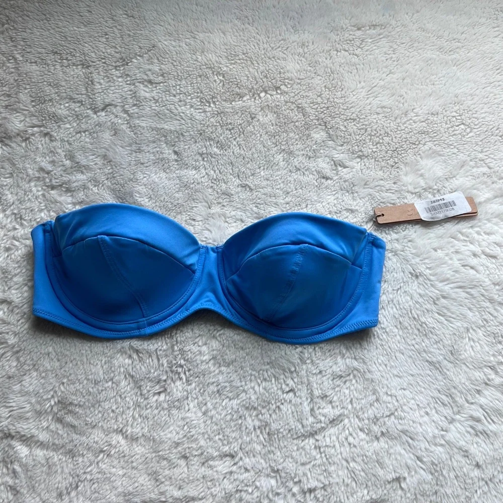 Skims Signature Swim Strapless Underwire Top Tide Blue BT-BAN-7489W Small NEW
